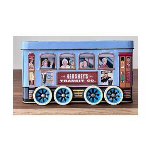 Collectible Hershey's Chocolate Transit Co. Trolley Tin Train Canister on Wheels